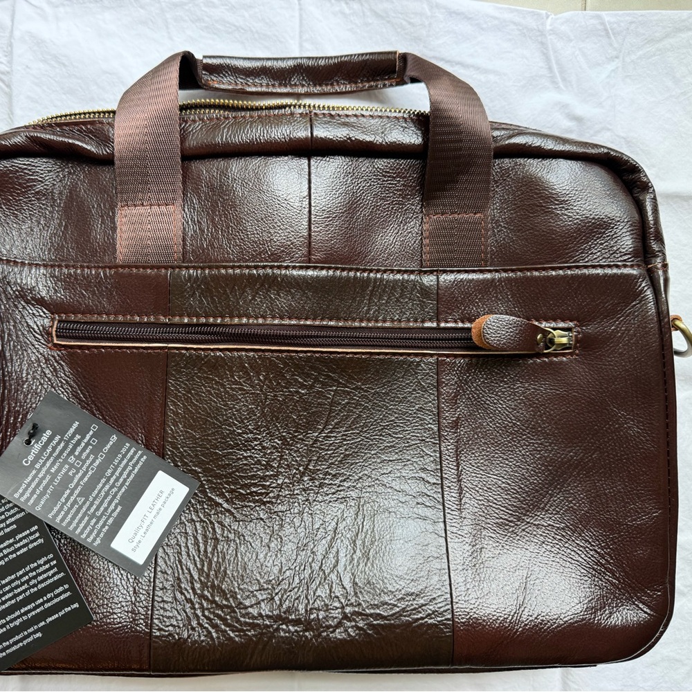Classic Brown Leather Briefcase with Textured Finish